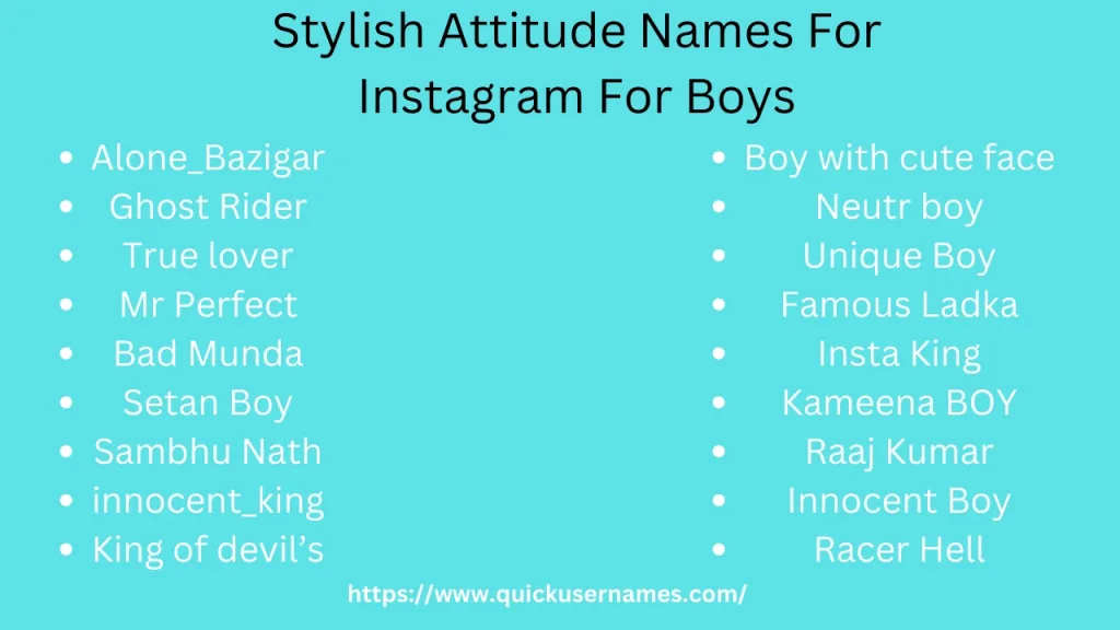 Stylish Attitude Names For Instagram For Boys