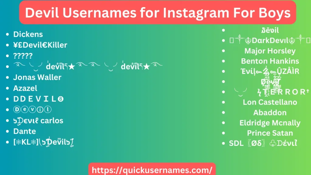 Devil Usernames for Instagram For Boys