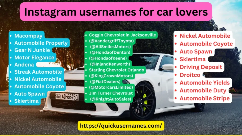 Instagram usernames for car lovers, car bmw names